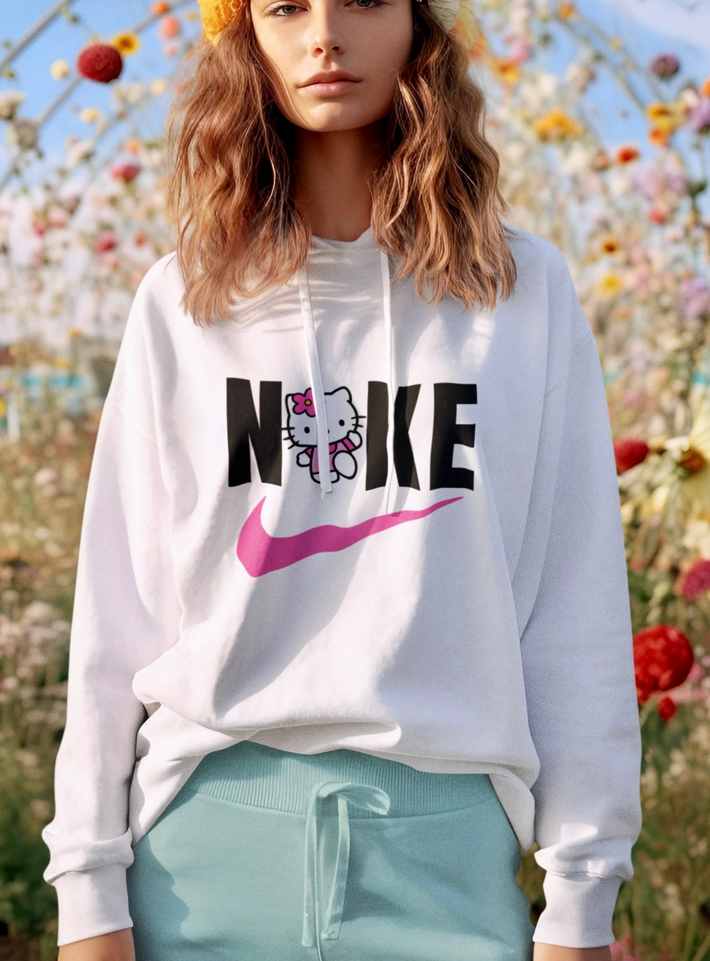 Hello Kitty Swoosh ~ white graphic hoodie