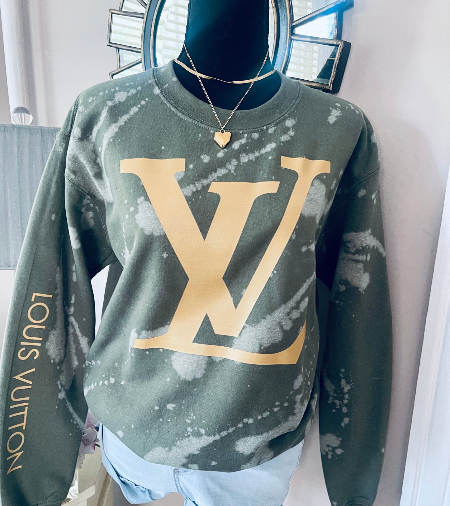 The LOVE ~ Green Acid Washed  Crewneck  Sweatshirt 