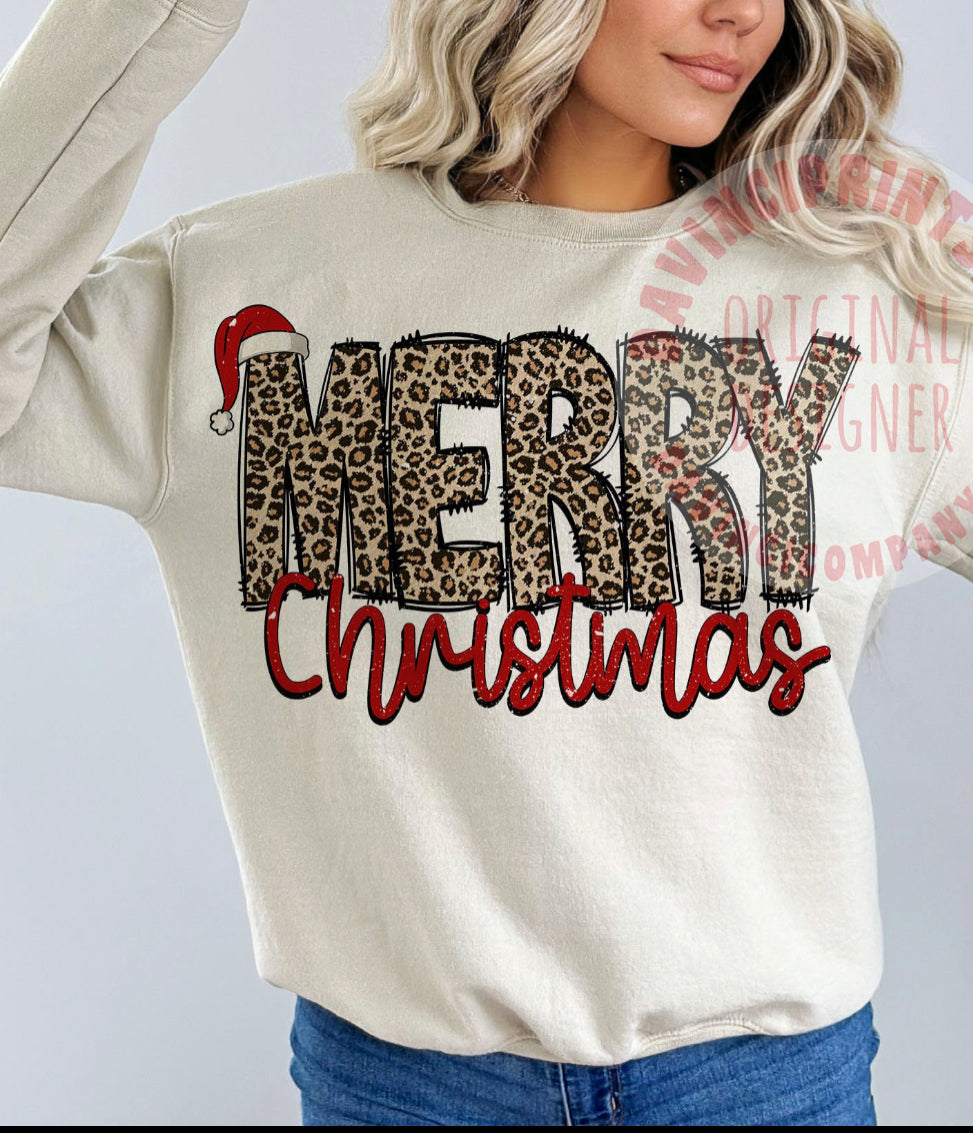 Leopard Merry Christmas ~ Sand Sweatshirt