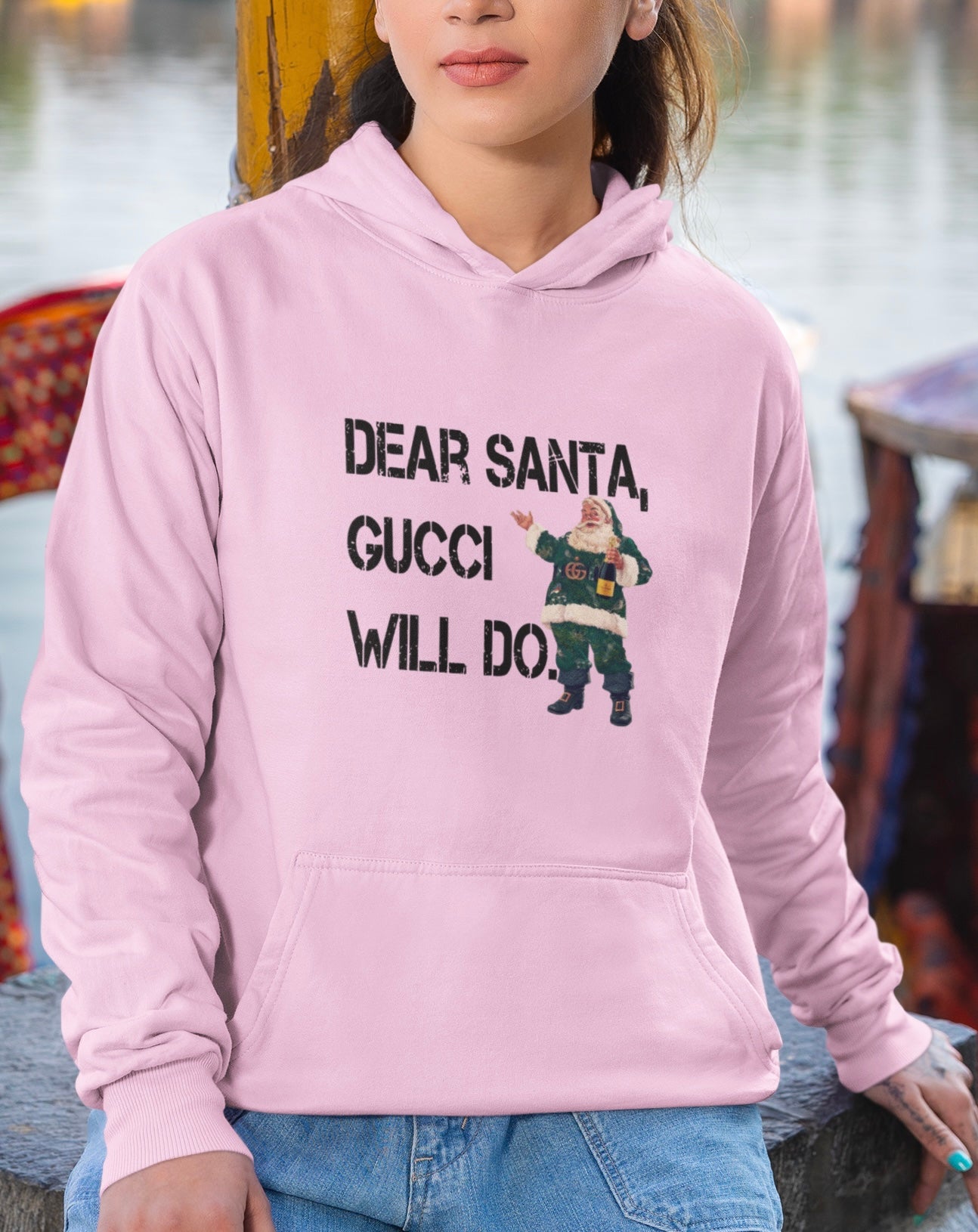 Dear Santa ~ hoodie (pink/white)