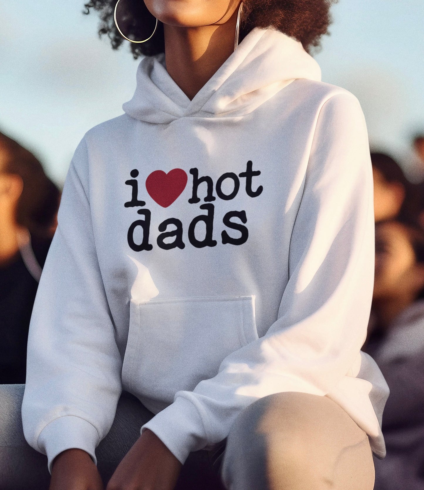 I ❤️ Hot Dads ~ white graphic hoodie