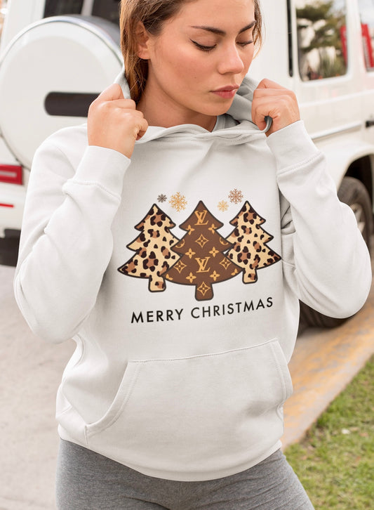 Leopard Christmas ~ white hoodie