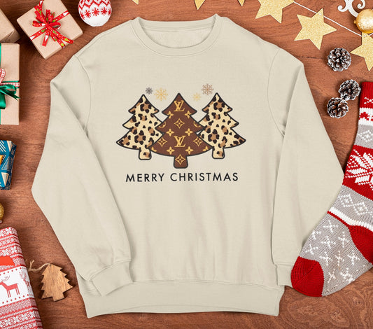 Leopard Christmas ~ crewneck sweatshirt (sand/white)