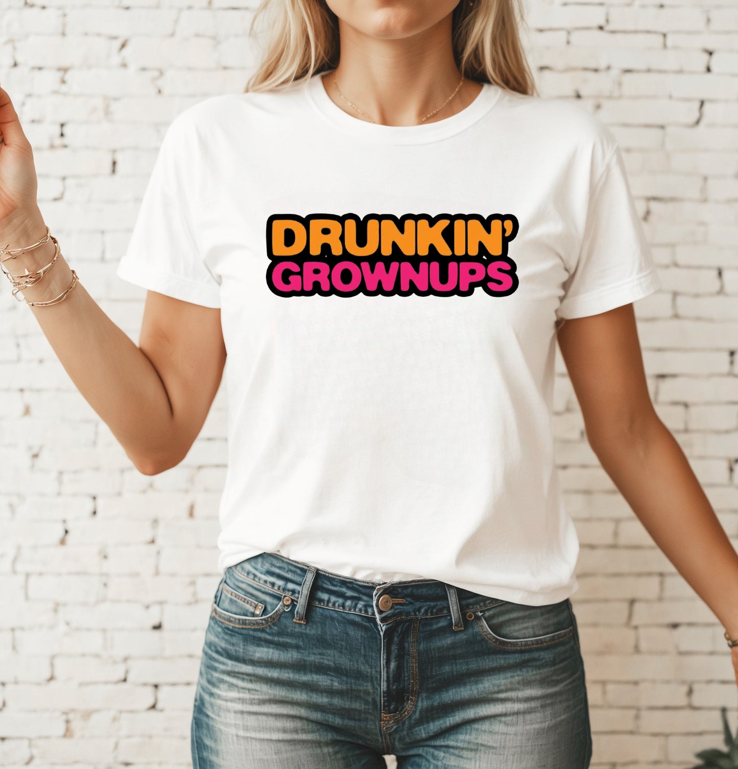 DRUNKIN’ Grownups 🍩☕️🍸- white graphic t-shirt