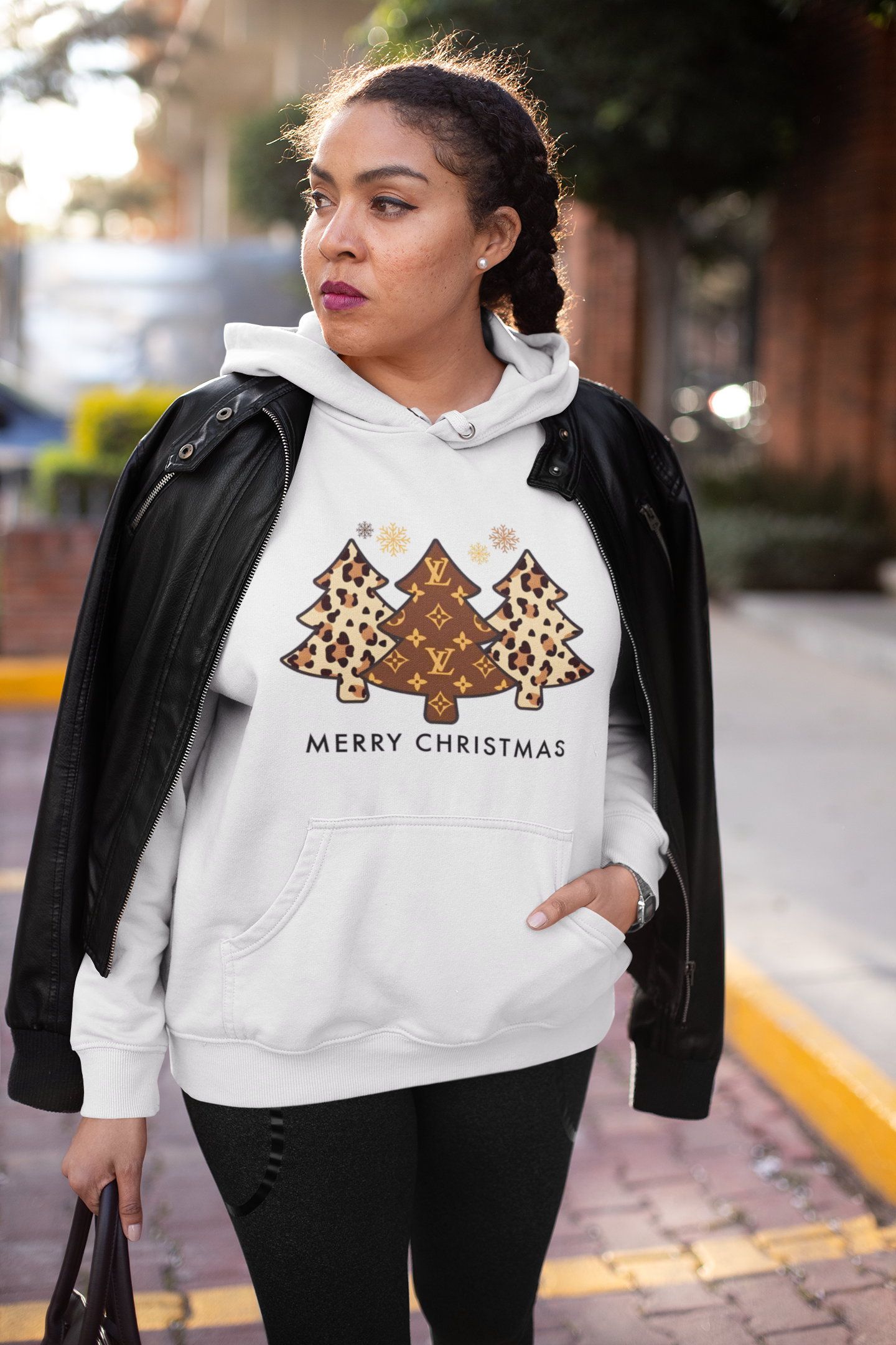 Leopard Christmas ~ white hoodie